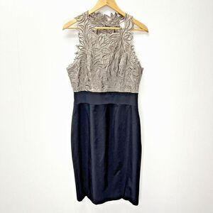 Karen Millen Black Grey Lace Sleeveless Midi Sheath Dress Floral Size 10